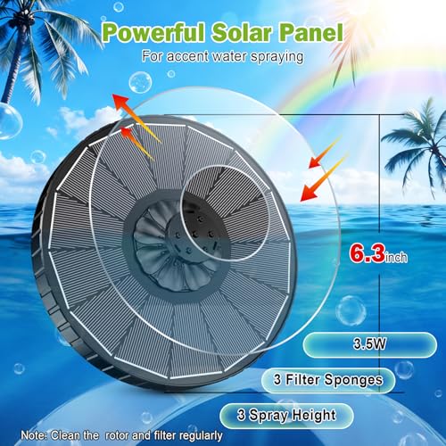 SZMP Solar Fountain with 3 Spray Height, 3.5W Glass Solar Bird Bath Fountain with 4 Adjustable Fixed Rods, and 7 Nozzles, Outdoor Solar Water Fountain Pump for Bird Bath, Garden, Pool, Pond - color: Black