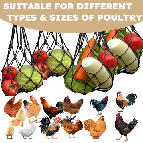Chicken Vegetable Fruit Hanging Feeder 4Pcs, Reusable String Bag with Hook for Chicken Coop Toys, Poultry Feeding Tool for Hens,Duck,Goose(Black) - color: Black