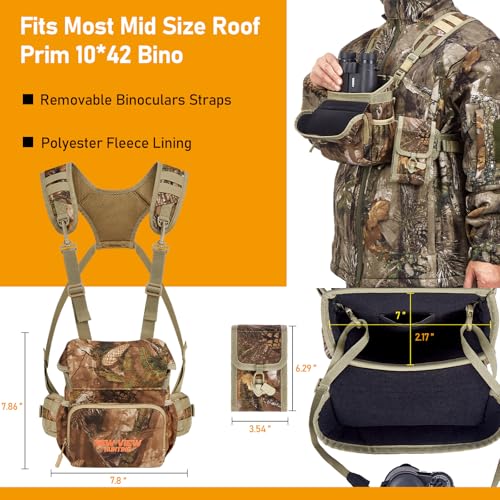 NEW VIEW Silent Binocular Harness Chest Pack, Hunting Bino Case with Dual MOLLE Straps, Binocular Harness with Detachable Chest Strap Rangefinder Pouch Rain Cover for Saddle Hunting Bird Watching - style: Removable