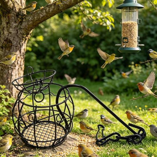 Metal Suet Ball Bird Feeder with Hanging Hook, Outdoor Fat Ball Bird Feeder for Wild Birds Outdoor Garden(Black)