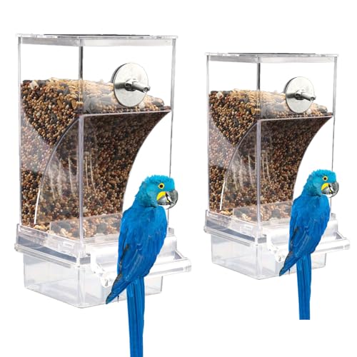 No Mess Bird Feeder for Cage Automatic No-Spill Transparent | Acrylic Transparent Parakeet Cage Accessories Bird Feeder and Waterer in Cage for Small and Medium Cockatiel Finche Lovebird - color: Transparency + Transparency