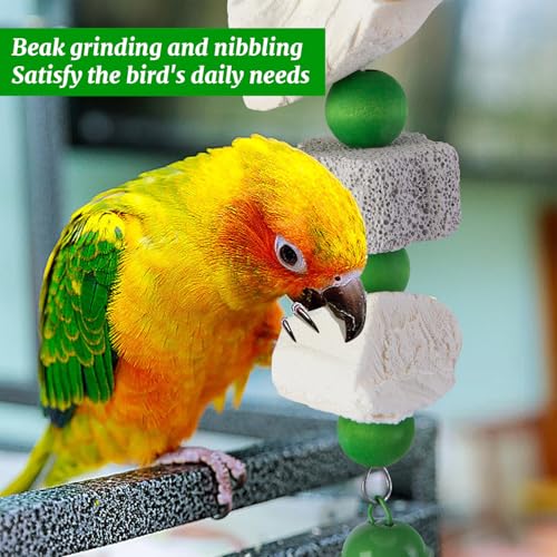 4 Pack Parrot Chewing Toy, Bird Beak Grinding Stone with Bell, Parrot Beak Trimmer Calcium Stone,Bird Cage Accessories for Cockatiels Parakeets Parrot Budgies Rat Hamster Chinchilla Rabbit Bunny