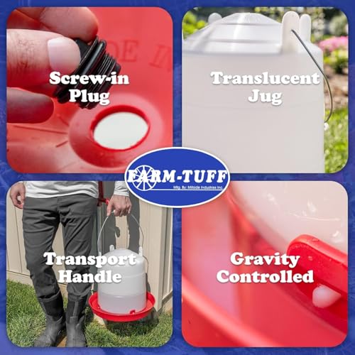 FARM-TUFF Plastic Easy Fill Poultry Waterer, 3 Gallon Capacity – Chicken and Game Bird Water Dispenser – Gravity-Fed Plastic Water Fountain for Hens, Ducks, Turkeys, and Backyard Flocks