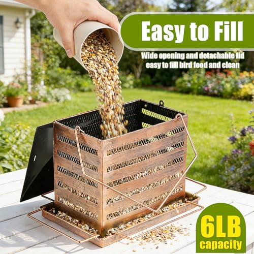 Bird Feeder, 6LB Large Capacity Metal Bird Feeders for Outdoor | Wild Birdfeeder, Heavy Duty, 4 Perches, Sturdy, Easy to Refill, For Garden Yard Outside Decoration - color: Rectangular, 6 lbs