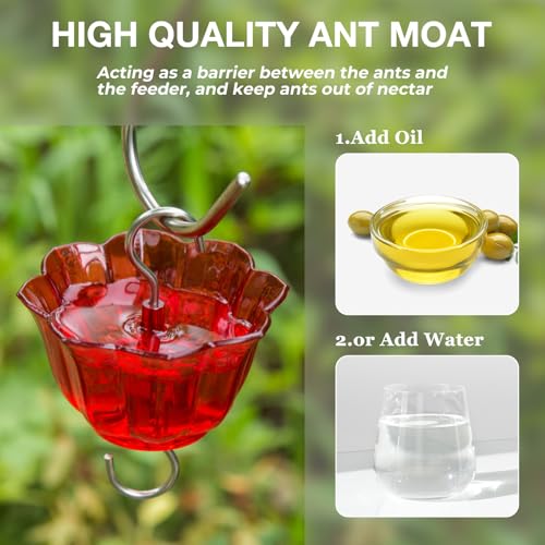 Kingsyard Glass Hummingbird Feeder for Outdoors Wild Bird Feeder with 6 Feeding Ports Hanging for Garden Yard, Red (Ant Moat Included) - color: Red