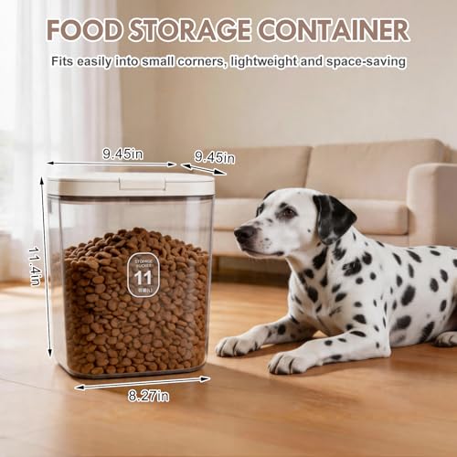LEAWALK 11 Lbs Airtight Dog Cat Food Storage Container and Dog Treat Containers BPA-Free, PET Clear Stackable Pet Storage Bin, Pop Top, 1-Cup Scoop, for Pet Food/Rice/Flour/Bread/Grains/Spaghetti - color: White-11L-C