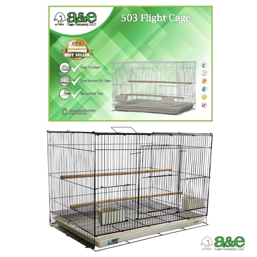 A&E Cage Co 503 Flight Cage – 24"x16"x16" Small Bird Cage with Slide-Out Tray, Wood Perch, Dual Feeding Stations & Carry Handle – Black Powder Coated Cage for Finches, Canaries & Small Birds - color: Black, size: 24.0"L x 16.0"W x 16.0"H