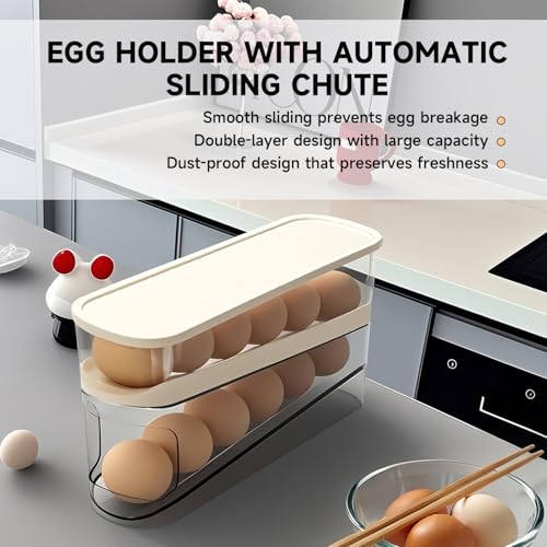 Rolling Egg Holder for Fridge, Egg Dispenser for Refrigerator, Automatic Rolling Storage Container for Countertop, Kitchen & Outdoor Use (3.35"x5.59"x11.92") 1 Pack - color: Cream white