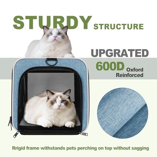 GAPZER Cat Carrier 18 x 11 x 11 Top Loading Soft Pet Travel Bag Over 15lbs | Portable Small Dog Puppy Car Travel Crate 10 lbs, Chihuahua Kennel Carry Case, Kitty Cloth Cage Medium Cat Under 25 lbs Blue - color: Blue