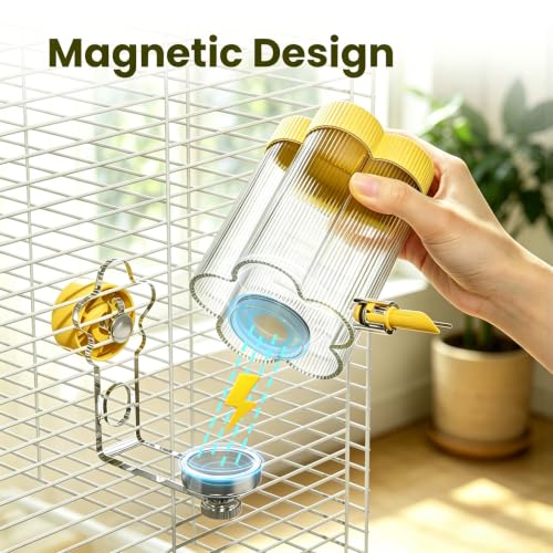 8.4 Oz No Mess Bird Water Feeder, Auto Parrot Cage Water Dispenser (Yellow) | Magnetic Mount, Drip-Free, Easy Top Refill, Mount Inside or Outside Cage, for Parakeets Cockatiels Budgies Lovebirds Canary - color: Yellow