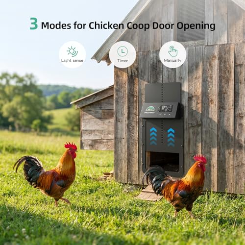 Automatic Chicken Coop Door Solar Powered, USB-C Charging Automatic Chicken Door with Timer & Light Sensor, Aluminum Alloy Chicken Door & 4 Modes