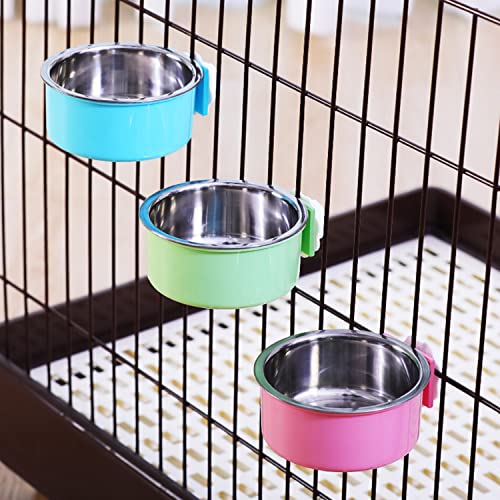 Dog Crate Bowl, Hanging Stainless Steel Removable Pet Crate Water & Food Bowls, Pet Cage Feeder Container Coop Cup for Cat Puppy Birds Rats Guinea Pigs Rabbit Hamster (2PCS) - color: (Round) Dark Blue/Yellow