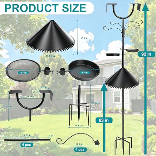 Squirrel Proof Bird Feeder Pole, Dual U-Shape 92" Adjustable Heavy Duty Stand, Multi-Purpose Outdoor Bird Feeding Station & Yard Decor, Includes Hooks, Trays, Baffle & Base