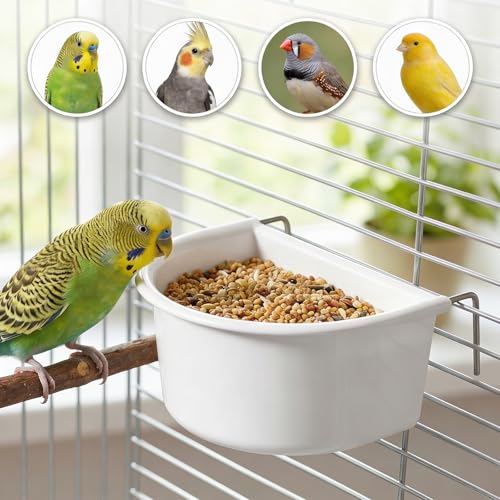2 Pack Bird Feeder Hanging Cups Plastic Bird Food Bowls Universal Cage Accessories Water Food Dispenser for Parrots Small Birds Parakeets Birds Feeder