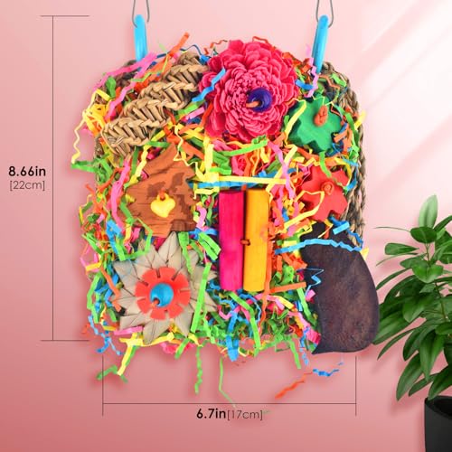 KATUMO Bird Toys - Parrot Grass Mat Foraging Wall Toys Shredder for Cockatiel, Conure, Lovebird, Budgie, Parakeet - Small Medium Birds - color: Green+Colorful