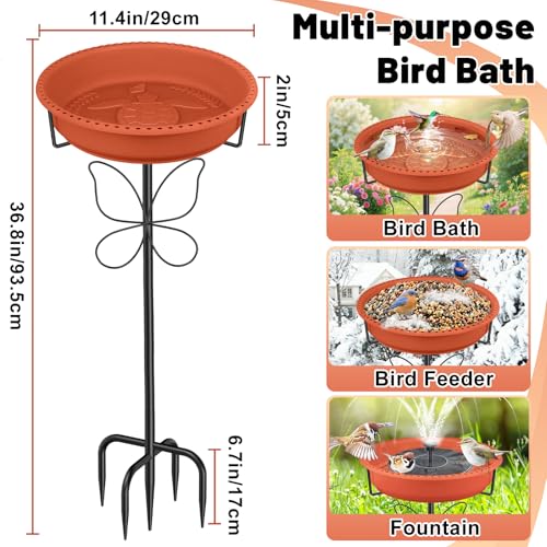 Bird Bath for Outside with Removable Bowl Metal Base, 37In Freestanding Rust-Proof Birdbaths & Birdfeeder, Bird Baths Feeder Bowl for Outdoors Garden Patio Yard Lawn Decor (Brown) - color: Brown