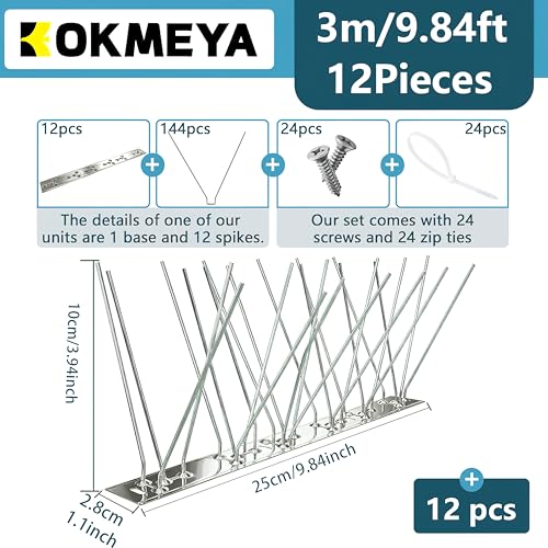 Bird Spikes 9.84FT, 304 Stainless Steel Bird Deterrents Spikes for Outside to Keep Birds Away Birds Scare Devices Outdoor 12Pcs - size: 9.84Feet
