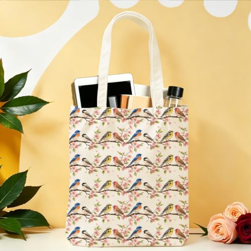 Cartoon Canvas Tote Bag, Gifts for Women Men Birthday Christmas Reusable Tote Shoulder Bag for Grocery Shopping 01 - color: Bird 641