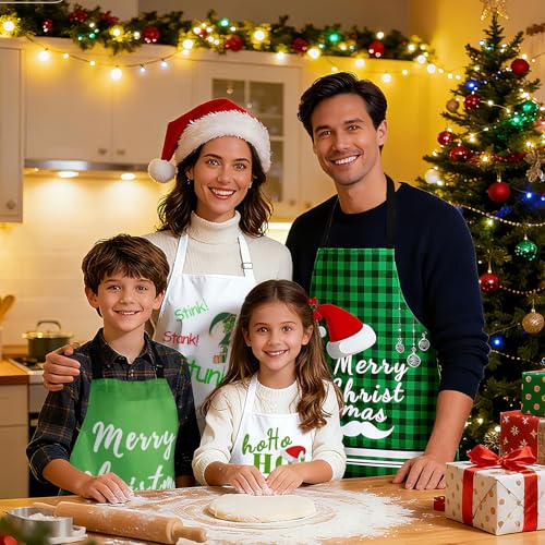 4Pcs Christmas Aprons Set - Adjustable Holiday Aprons with Christmas Tree, Stocking, Snowman for Family, Festive Kitchen Decor & Christmas Party Supplies - color: Christmas
