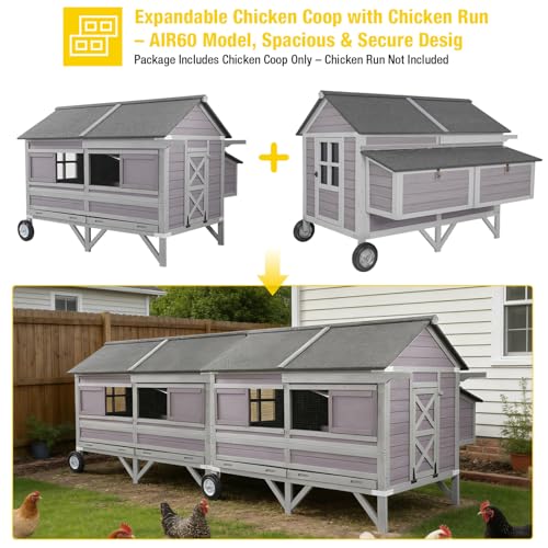 Aivituvin 68" Chicken Coop with Large Wheels - Upgraded Mobile Wooden Hen House for 8-10 Chickens, Includes 4 Nesting Boxes, 4 Perches, and 2 Removable Trays for Easy Cleaning - size: 68.1"L x 53.9"W x 49.0"H