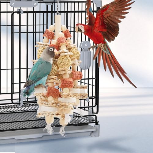 Bird Toys，17.5 Inches Parrot Toy for Chewing | Natural Corn Cob, Loofah Slices, Can Be Hung in Large and Medium-Sized Parrot Cages