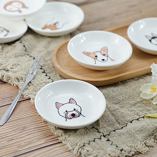 Funny Dogs Head and Butt Pattern Ceramic Sauce Dishes, Seasoning Dishes, Sushi Soy Dipping Bowls, Appetizer Plates, Dessert Plates, Little Cat Bird Feeding Bowls, Set of 6-Dogs-3.5 Inch - color: Dogs, size: 3.5 Inch