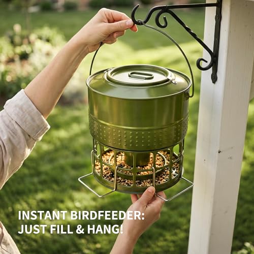 Solution4Patio 8-10LB Bird Feeder, Metal Wild Birdfeeder with 32 Access Holes & 2 Perches, Locking Top Helps Reduce Squirrel Stealing, Rust-Proof Hanging Design for Cardinals & Finches - color: Glazed Green