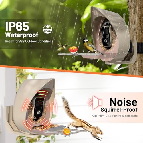 Bird Feeder with Camera Solar Powered, Smart Birds Feeder for Outside, AI Bird Identification Auto Capture Videos Pictures, 2K Live Feed Cam for Backyard, Ideal Gift for Birds Lover (Brown) - color: Brown