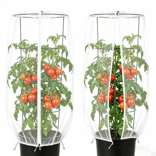 2PCS Round Strawberry and Tomato Trellis Garden Bird Netting | 59 × 18 inches Insect and Bird Barrier, With Zipper and Drawstring, for Protecting Vegetables, Fruits, and Flowers