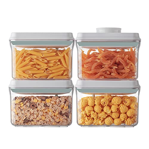 Airtight Container Set (1000ml 4 Pcs) Stackable One Press Openning Food Containers for Snacks Sugar Salt Herbs Spices Coffee Bean Formula Popcorn BPA-Free Tight Seal - Clear (1.0 QT * 4) - color: 1.0 QT * 4