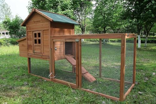80" Large Chicken Coop, Waterproof Outdoor Hen House for 2-4 Chickens, Wooden Chicken House with Nesting Box, Removable Tray, PVC Cover, Run, for Garden Backyard Cage - size: 80.8"L x 26.0"W x 44.5"H