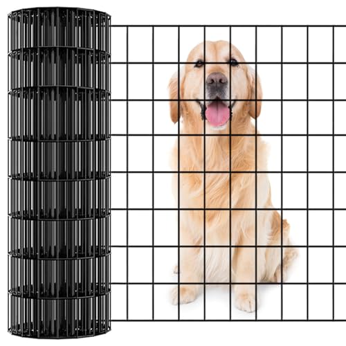 Garden Fence Black PVC Coated Welded Wire Fencing 24 Inch x 100 Foot, 2 Inch x 3 Inch 16GA, Garden Border Fencing Roll Vinyl Coating Metal Wire Mesh for Yard Vegetable Plant Protection Poultry Netting - color: Black, size: 24"×100'