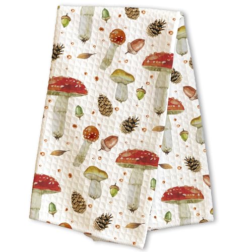 Mushroom Kitchen Towels - 16 x 24 Inches Kitchen Hand Dish Towels - Decorative Fast Drying Home Dishcloth - Absorbent Dishcloth Decor Gifts for Friends Family - A10 - color: Mushroom