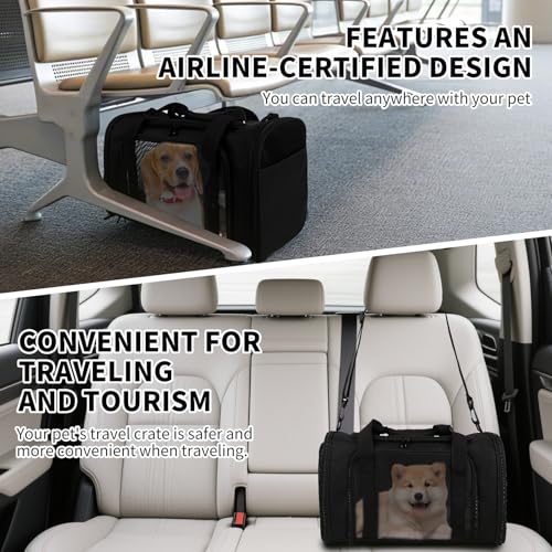 Carriers Soft-Sided Pet Carrier for Medium Large Cats Dogs Under 35Lbs,Breathable Mesh Ventilation Design,Airline Approved Cat Carrying Case(X-Large,Black) - color: black, size: 20.0"L x 13.0"W x 13.0"H