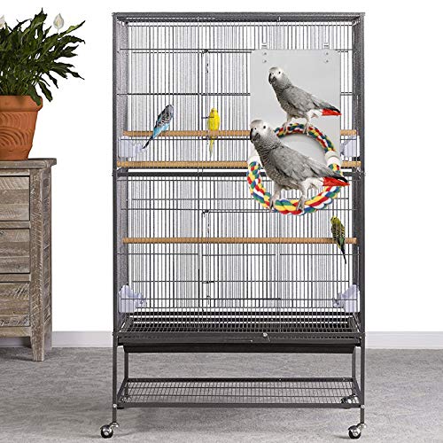 Stainless Steel Bird Cage Mirror, Parakeet Mirror with Rope Perch, 10.6 in | 10.6 in Mirror for Medium Birds, Rope Perch for Standing, Hanging Cage Hook, Stainless Steel Surface, Cockatiels & Conures - size: Large(10.6 * 7.87)