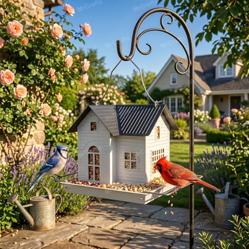 Solar Bird Feeder - Hanging Metal Bird House Feeder with Solar Lights, Outdoor Solar Lantern, Garden Decor for Outside, Unique Gifts for Mom, Grandma, Christmas