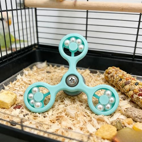 Spinning Bird-Toys Bird Cage Toys & Bird Perch Parrot-Parakeet Budgie Cockatiel Conure Macaw Chicken Parrot Enrichment Cage Accessories Small Animal Chewing Toy (Cyan Spinner) - color: Cyan Spinner