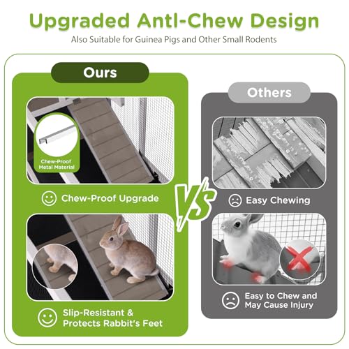 GUTINNEEN Rabbit Cage Indoor Bunny Hutch with Chew-Proof Ramp - 2 Story Guinea Pig Cages Outdoor with 6 Wheels, Leakproof Pull-Out Tray for Rabbits, Guinea Pigs (Brown) - color: Brown & White