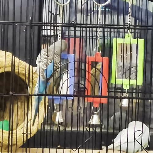1Pc Random Color Pet Bird Mirror with Bell Interactive Parrot Toys for Budgies Parakeets Conures