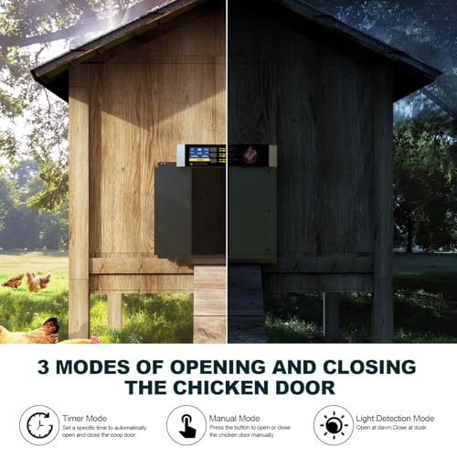 Chicken Coop Door, Automatic Chicken Coop Door Opener, Large LCD Display with Timer & Light Sensor, Anti-Pinch Protection