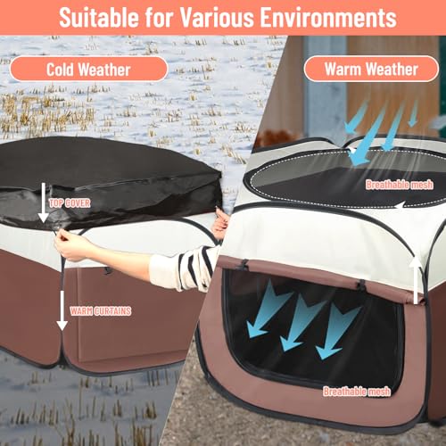 Brooder Box for Chick Starter Kit - 2026 Upgrade Dual Door Chicken Brooder Pen/Playpen/Tent with 10*10 in Brooder Heating Plate,Nesting Pad,Chicks Feeder＆Waterer,Chick Perch Up to 15 Chicks,Duck - color: brown 1