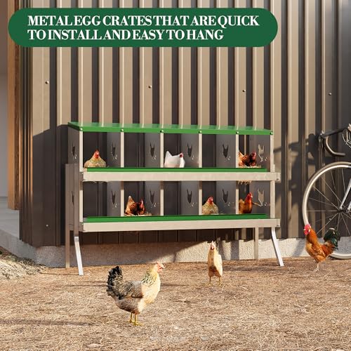 Garvee ‌Galvanized Steel Chicken Nesting Box with Roll Out Egg Tray - 10 Hole, Rustproof & Ventilated Laying Boxes for Hens, Chickens, Ducks | Easy-Clean Poultry Coop Accessories, Green with Stand