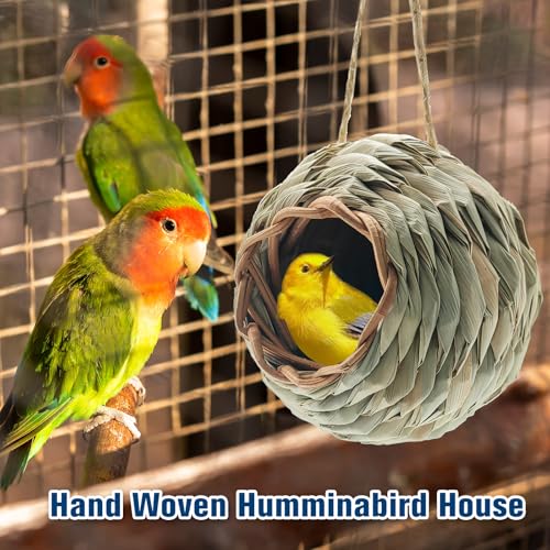 WDEFUN Humming Bird Houses for Outdoor Hanging, Natural Grass Bird Hut,Hand Woven Hummingbird Nest,Wren Finch Bird House for Garden Window Outdoor Home 4 Pack - size: ball shape 4 pcs