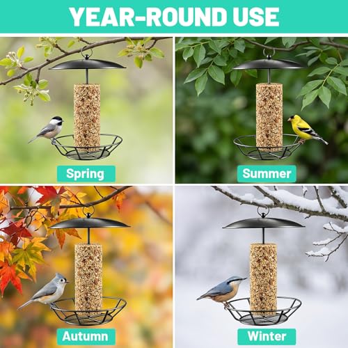 1 Pack Cylinder Bird Feeder, S-6-2 Seed Cake Bird Feeder Holder, Metal Suet Cake Holder, Backyard Wild Birdfeeding Birds Feeders for Outdoors Garden