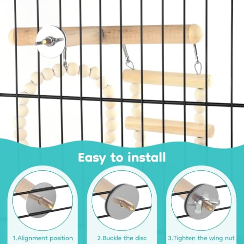 DBNESS 5in1 Bird Toys, Birdie Perches Platform Swing with Stainless Steel Feeding Cup Climbing Ladder, Wooden Play Gym for Cockatiels Lovebirds Budgies Pacific Parrotlets Finch Canaries