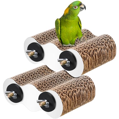 CroBlissful 2-Piece Bird Platforms for Macaws, Small Parakeets, Conures, Budgies; Brown Corrugated Paper; Bird Perch, Chew Toy, & Playground - size: Small