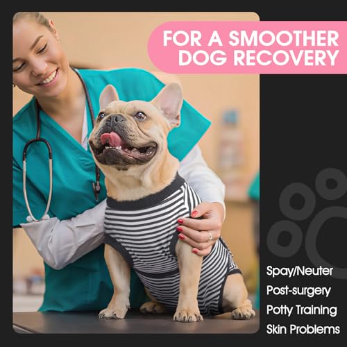 Dog Recovery Suit Male,Dogs Surgery Neuter Suits Puppy Spay Shirts for Female Protect Dog's Skin Anti Licking Abdominal Wounds Doggie Onesie Pet Bodysuit Alternative to Cone Gray Stripes XS - color: Grey Stripes, size: Xs(back:8.3-11.4in,wt:4-7lbs)