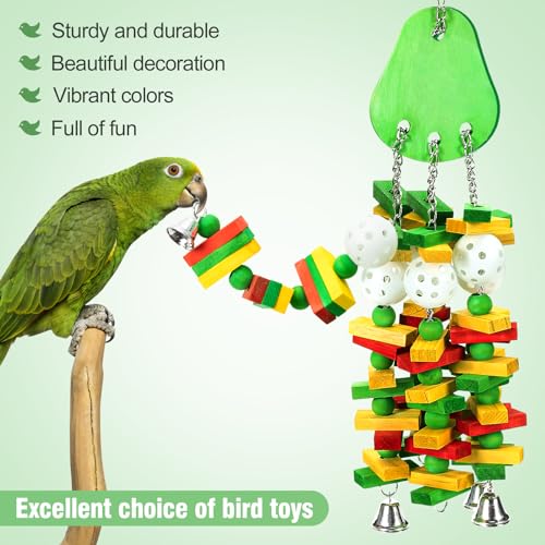 Large Bird Parrot Toys for Cockatoos African Grey Macaws Amazon Parrots | MEWTOGO, Brightly Colored, Appealing to Birds, Natural Wood, Bird Gifts, Avocado Style - color: Green
