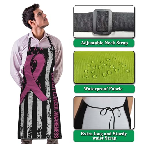 Cooking Apron for Women Breast Cancer Awareness Funny Aprons for Men for Kitchen Restaurant BBQ Painting Crafting Gardening 27” (W) x 31” (H), Waterproof Aprons - color: Breast Cancer Awareness