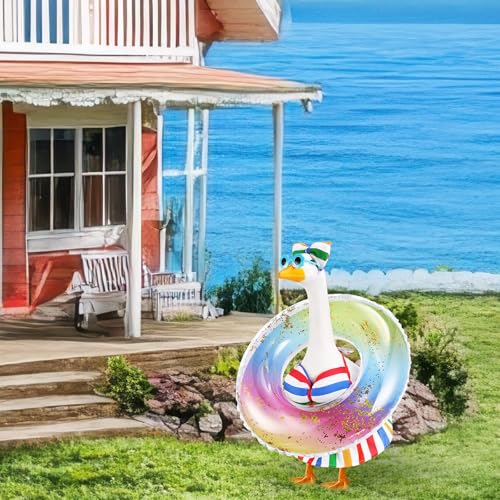 Bikini Porch Goose Outfits with Sunglasses and Swimming Tube for 23" Summer Goose Costume Garden Patio Statue Decor(Rainbow) - style: Rainbow